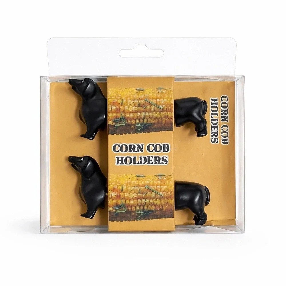 Dachshund Corn Cob Holders 2pc Set‎ Black Wiener Dog Stainless Steel BBQ Tools